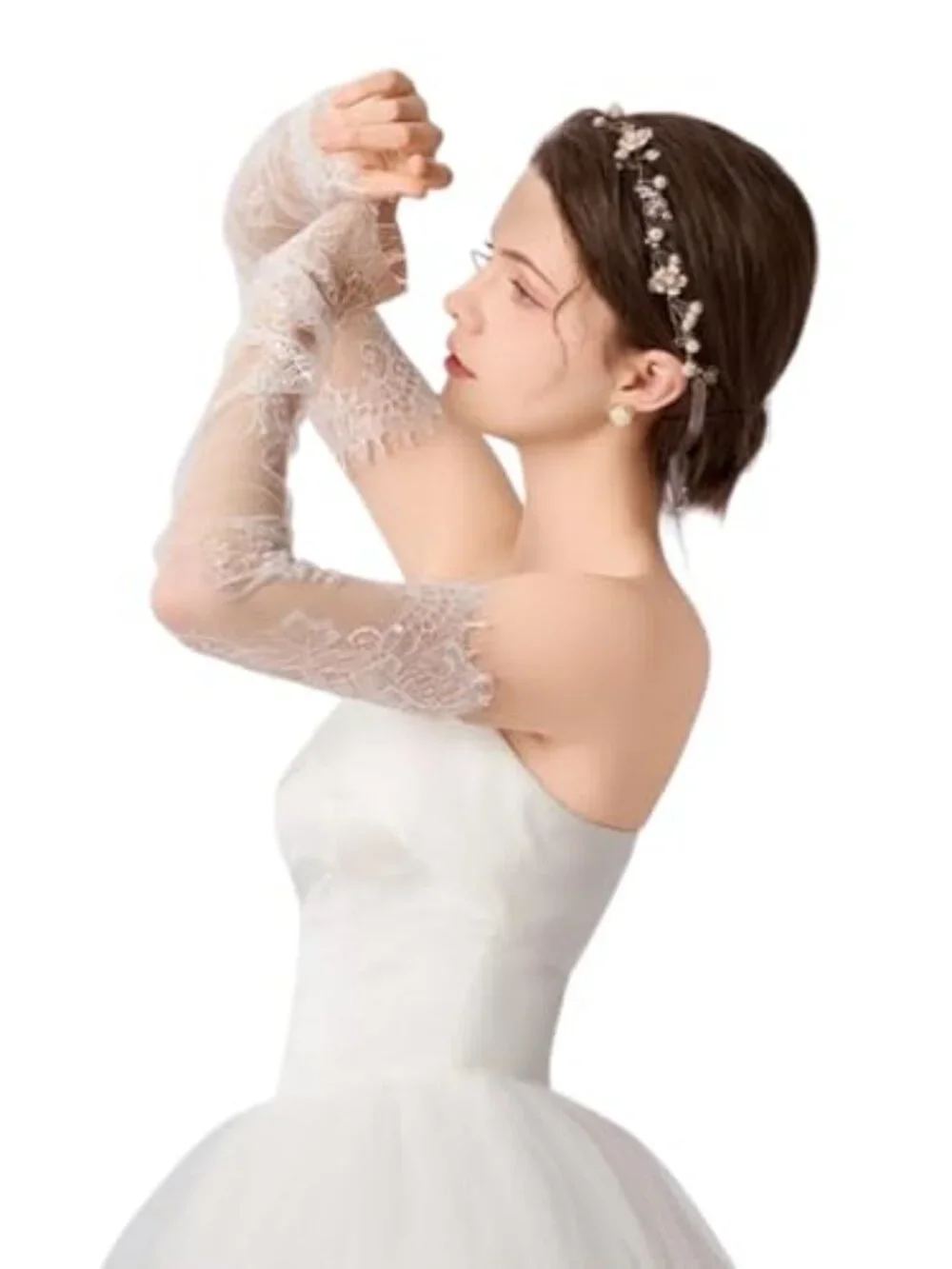 Fingerless Lace Bridal Gloves Sheer Tulle Mesh Arm Sleeves